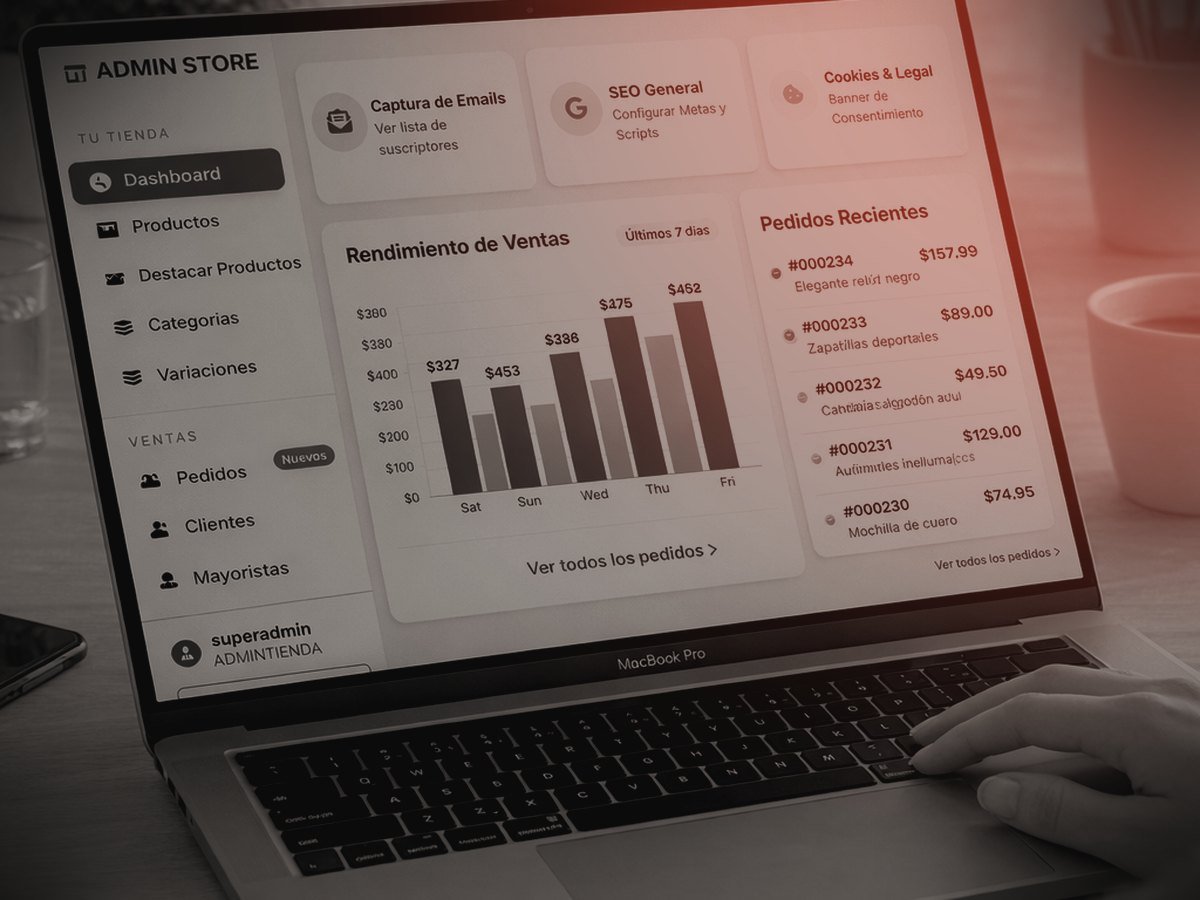 Panel de administración de una tienda online con ventas y pedidos